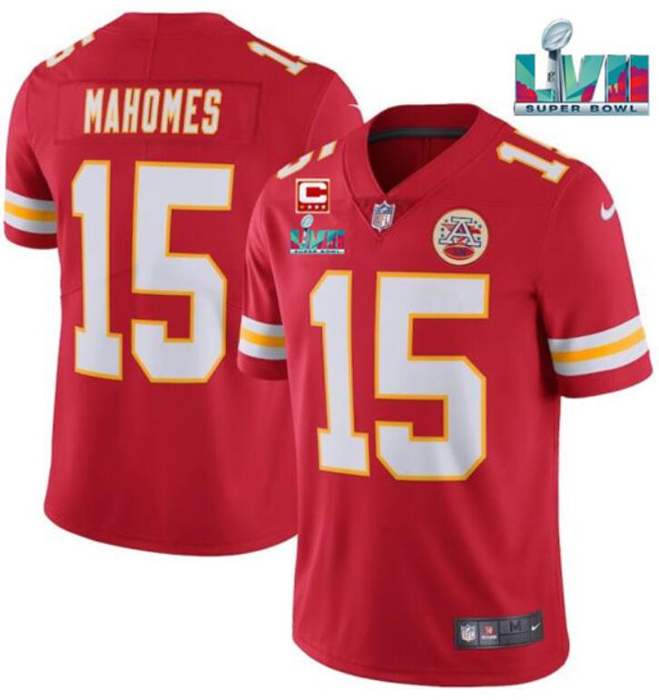 Men’s Kansas City Chiefs Active Player Custom Red Super Bowl LVII Patch And 4-star C Patch Vapor Untouchable Limited Stitched Jersey